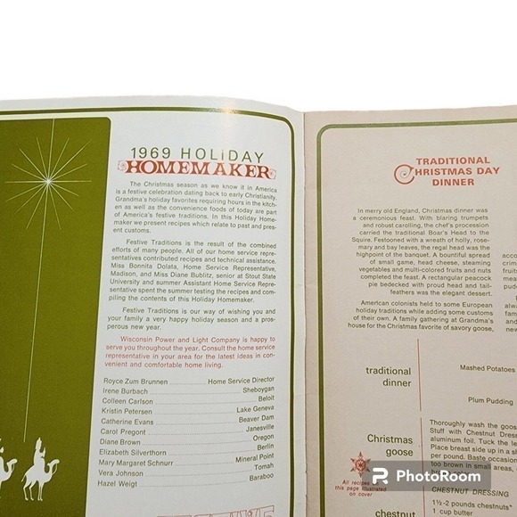 Festive Traditions 1969 Wisconsin Light & Power Company Cookbook Christmas - Picture 2 of 7